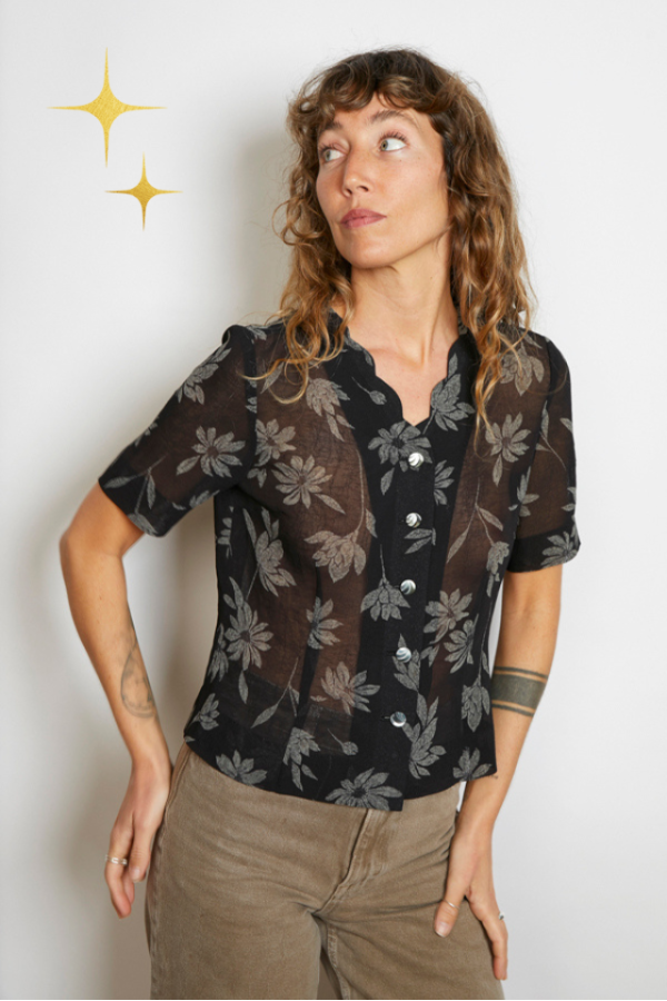 Camisa vintage negra flores grises - Ropa mujer SusiSweetdress