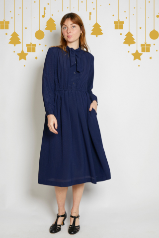 Vestido vintage azul marino con topitos - Ropa mujer vintage SusiSweetdress