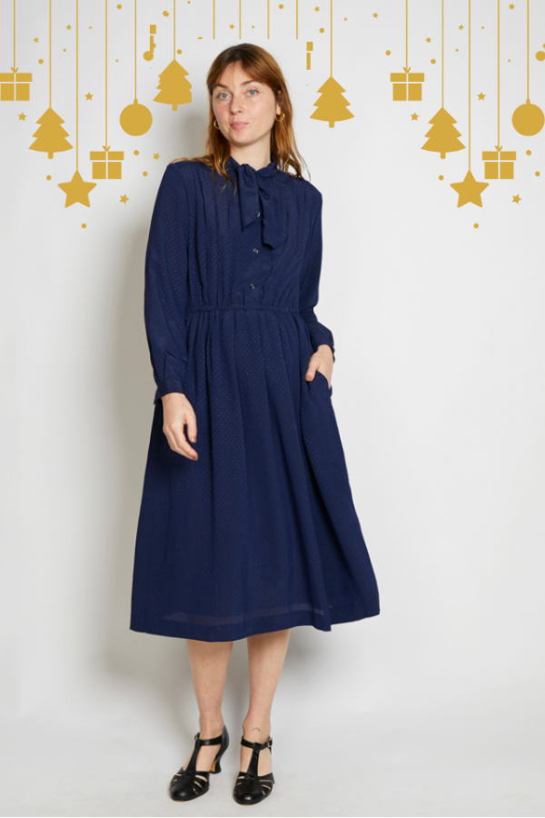 Vestido vintage azul marino con topitos - Ropa mujer vintage SusiSweetdress