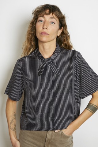 Camisa vintage negra rayas grises - Ropa mujer SusiSweetdress