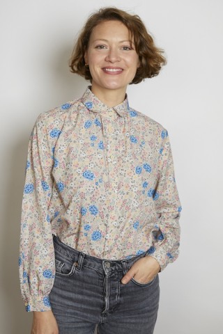 Camisa vintage beige flores azul y rosa - Ropa mujer SusiSweetdress
