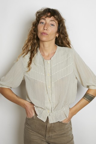 Camisa vintage blanco crema cuadritos negros - Ropa mujer SusiSweetdress