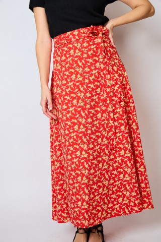 Falda maxi larga cruzada roja con flores amarillas- Ropa mujer SusiSweetdress