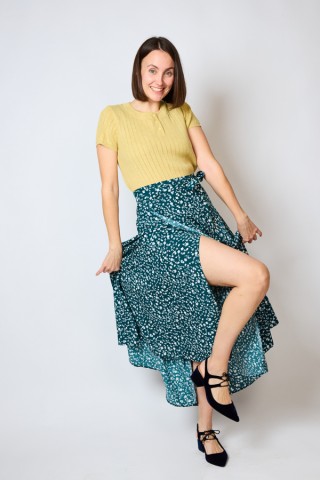 Falda maxi larga cruzada verde con margaritas blancas- Ropa mujer SusiSweetdress