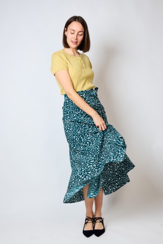 Falda maxi larga cruzada verde con margaritas blancas- Ropa mujer SusiSweetdress