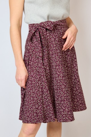 Falda cruzada midi granate con flores blancas diminutas- Ropa mujer SusiSweetdress