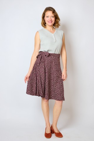 Falda cruzada midi granate con flores blancas diminutas- Ropa mujer SusiSweetdress