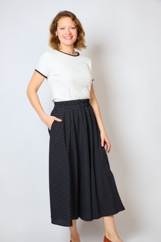 Falda maxi larga negra con puntitos blancos con bolsillos- Ropa mujer SusiSweetdress