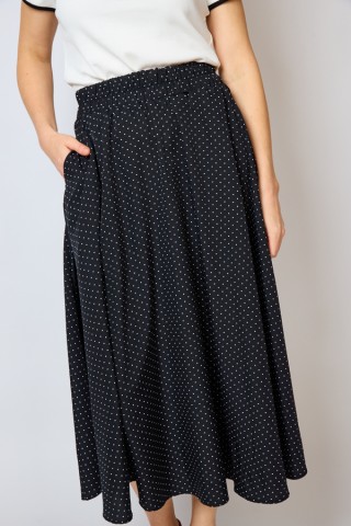 Falda maxi larga negra con puntitos blancos con bolsillos- Ropa mujer SusiSweetdress