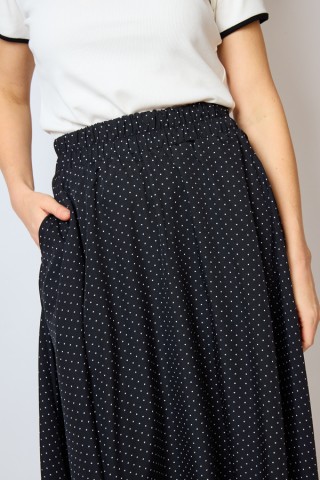 Falda maxi larga negra con puntitos blancos con bolsillos- Ropa mujer SusiSweetdress
