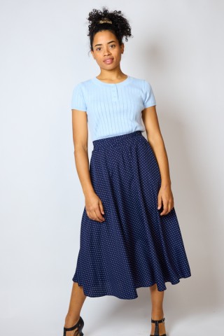 Falda maxi larga azul con puntitos blancos con bolsillos- Ropa mujer SusiSweetdress