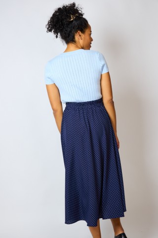 Falda maxi larga azul con puntitos blancos con bolsillos- Ropa mujer SusiSweetdress