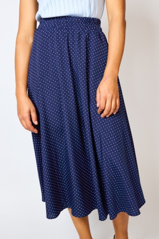Falda maxi larga azul con puntitos blancos con bolsillos- Ropa mujer SusiSweetdress