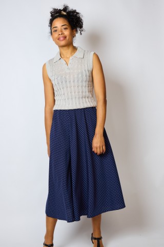 Falda maxi larga azul con puntitos blancos con bolsillos- Ropa mujer SusiSweetdress