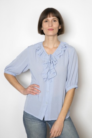Camisa vintage azul pastel con diminutos puntos- Ropa mujer SusiSweetdress