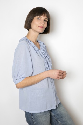 Camisa vintage azul pastel con diminutos puntos- Ropa mujer SusiSweetdress