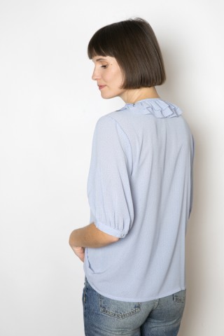 Camisa vintage azul pastel con diminutos puntos- Ropa mujer SusiSweetdress