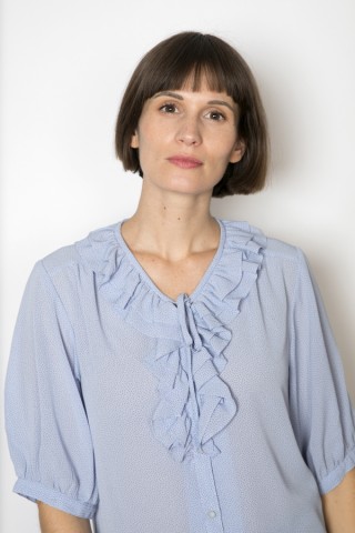 Camisa vintage azul pastel con diminutos puntos- Ropa mujer SusiSweetdress