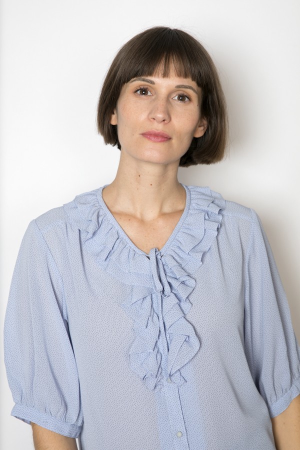 Camisa vintage azul pastel con diminutos puntos- Ropa mujer SusiSweetdress