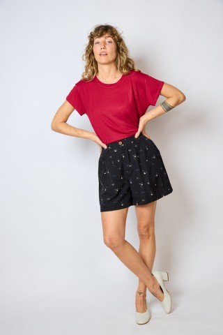 Shorts negro con flores beis- Ropa mujer SusiSweetdress