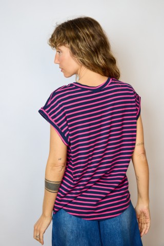 Camiseta SusiSweetdress azul con rayas rosas- Ropa mujer SusiSweetdress