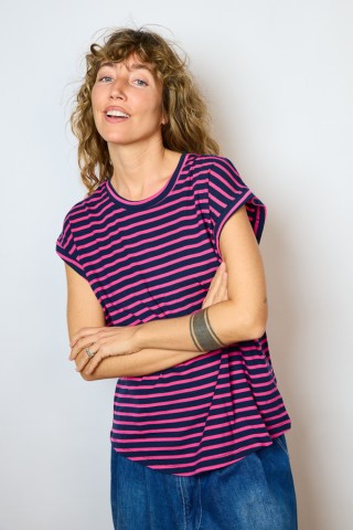 Camiseta SusiSweetdress azul con rayas rosas- Ropa mujer SusiSweetdress