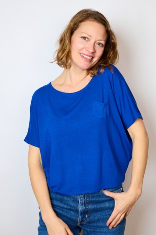 Camiseta básica SusiSweetdress azul eléctrico ancha con bolsillo - Ropa mujer SusiSweetdress