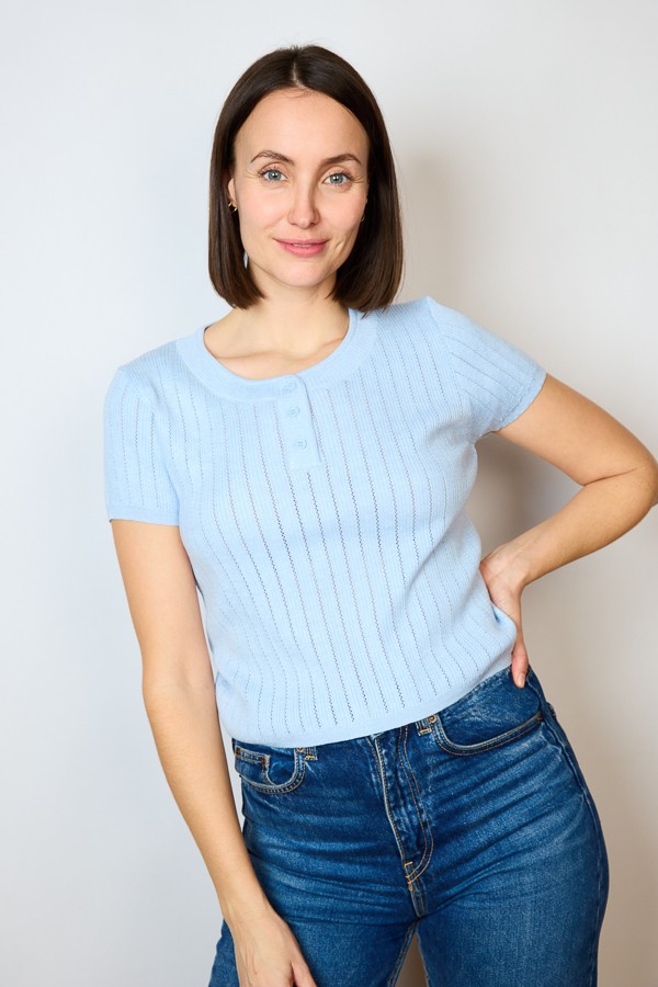 Camiseta básica SusiSweetdress azul pastel con botones- Ropa mujer SusiSweetdress