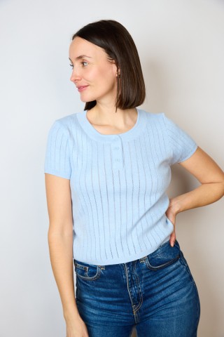 Camiseta básica SusiSweetdress azul pastel con botones- Ropa mujer SusiSweetdress