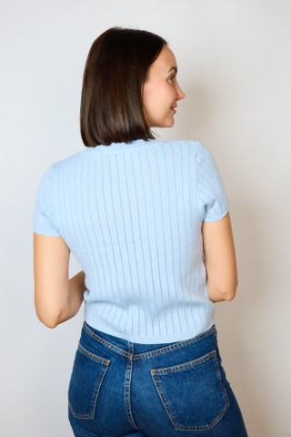 Camiseta básica SusiSweetdress azul pastel con botones- Ropa mujer SusiSweetdress