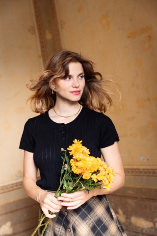 Camiseta básica SusiSweetdress negra con botones- Ropa mujer SusiSweetdress