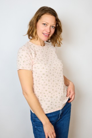 Camiseta básica SusiSweetdress rosa pastel con florecitas- Ropa mujer SusiSweetdress