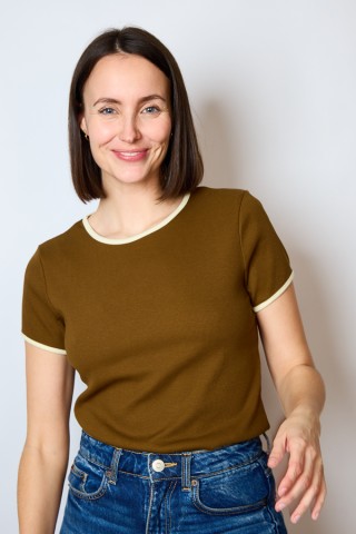 Camiseta básica SusiSweetdress marrón con bordes blancos- Ropa mujer SusiSweetdress