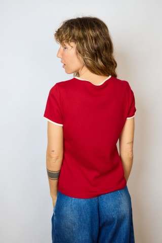 Camiseta básica SusiSweetdress roja con bordes blancos- Ropa mujer SusiSweetdress