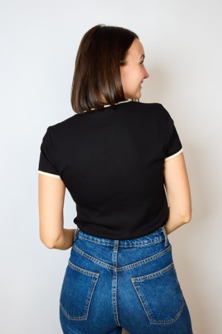 Camiseta básica SusiSweetdress negro con bordes blancos- Ropa mujer SusiSweetdress