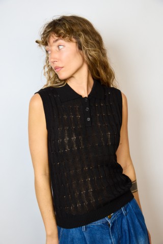 Camiseta básica SusiSweetdress negra polo- Ropa mujer SusiSweetdress