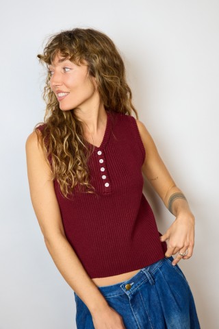 Camiseta básica SusiSweetdress granate botones- Ropa mujer SusiSweetdress