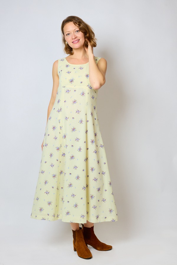 Vestido vintage amarillo con flores lila - Ropa mujer vintage SusiSweetdress