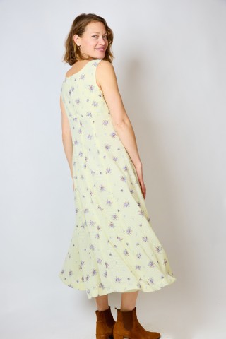 Vestido vintage amarillo con flores lila - Ropa mujer vintage SusiSweetdress