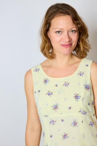 Vestido vintage amarillo con flores lila - Ropa mujer vintage SusiSweetdress