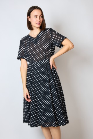 Vestido vintage negro con topos blancos - Ropa mujer vintage SusiSweetdress