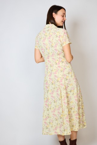 Vestido vintage amarillo con flores rosas - Ropa mujer vintage SusiSweetdress