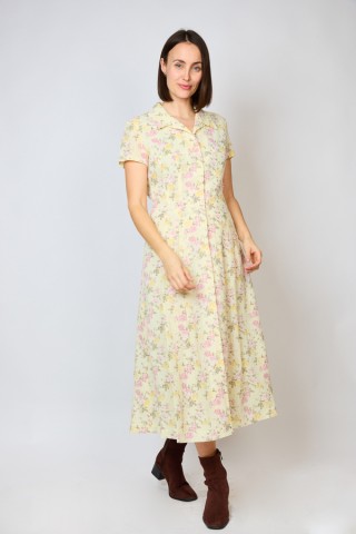 Vestido vintage amarillo con flores rosas - Ropa mujer vintage SusiSweetdress