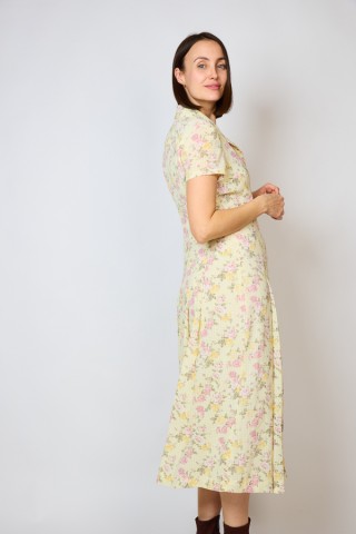 Vestido vintage amarillo con flores rosas - Ropa mujer vintage SusiSweetdress