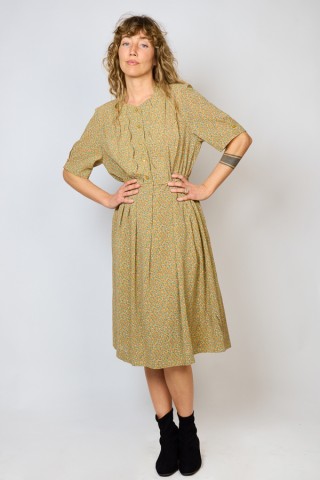 Vestido vintage mostaza con pequeñas flores - Ropa mujer vintage SusiSweetdress