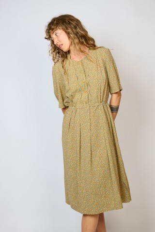 Vestido vintage mostaza con pequeñas flores - Ropa mujer vintage SusiSweetdress