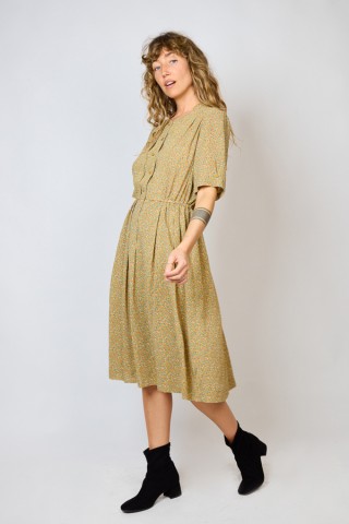 Vestido vintage mostaza con pequeñas flores - Ropa mujer vintage SusiSweetdress