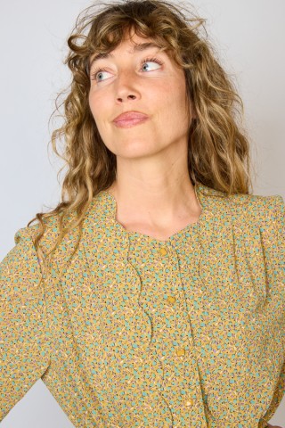 Vestido vintage mostaza con pequeñas flores - Ropa mujer vintage SusiSweetdress