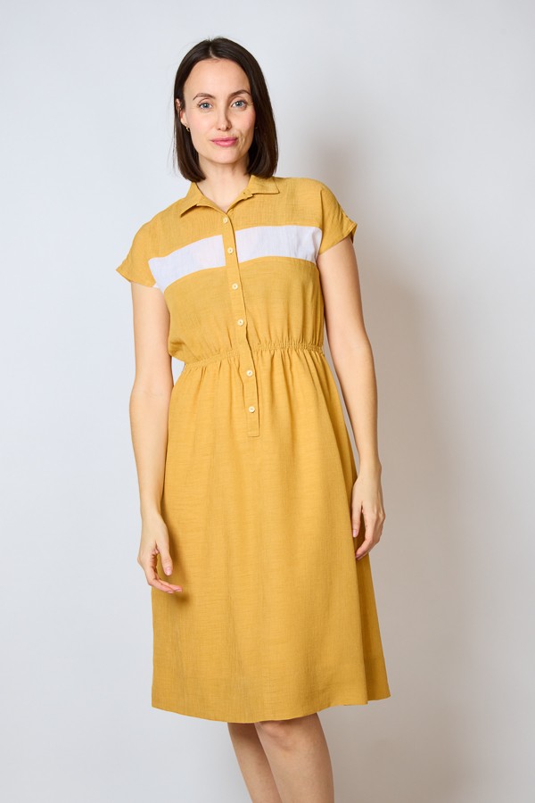 Vestido vintage ocre raya blanca - Ropa mujer vintage SusiSweetdress