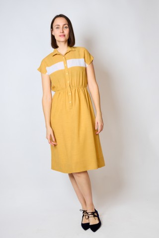 Vestido vintage ocre raya blanca - Ropa mujer vintage SusiSweetdress